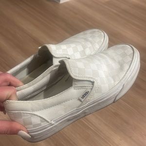 White Checkered Slip On Vans